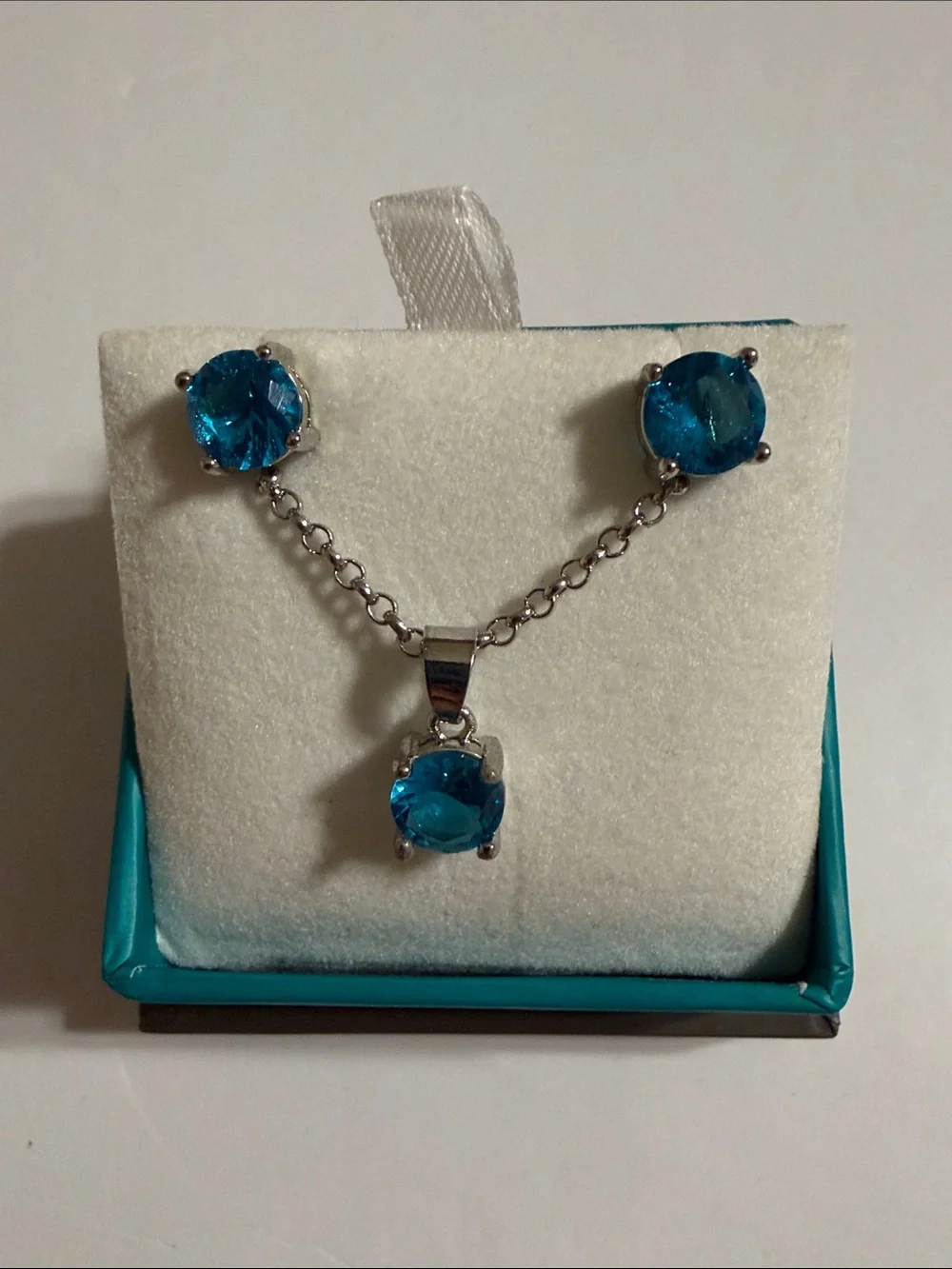 Effy Blue Topaz Gemstone Necklace and Stud Earrings Set with Signature Box